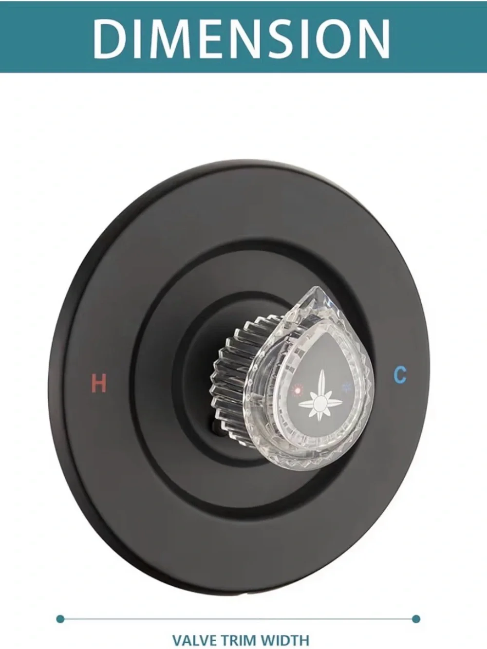 Matte Black Shower Temperature Control Handle with Clear Acrylic Knob